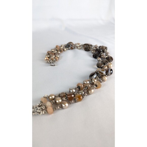 Stephen Dweck Vintage Necklace Triple Strand Smoky Quartz Sterling Silver Estate - Picture 8 of 10